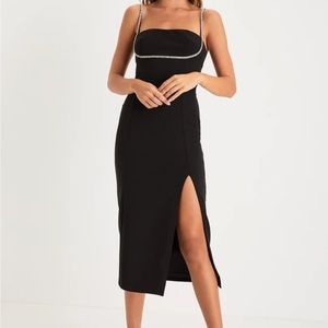 Rhinestone black midi bodycon dress (NEVER WORN) XS